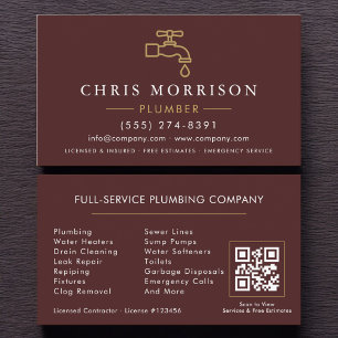 Cartão De Visita Código QR Dourado Burgundy de Fontanero Minimalist