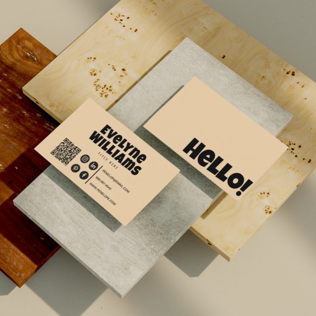 Cartão De Visita Código QR Dourado de Creme Neutro do Groovy Retro  (Criador carregado)