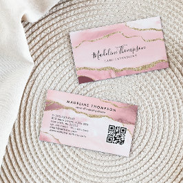 Cartão De Visita Código QR Dourado de Geodo de Agitação Rosa Blush 