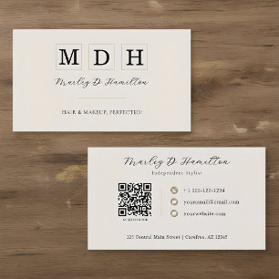 Cartão De Visita Código QR Dourado Elegante Cabelos & Maquiagem