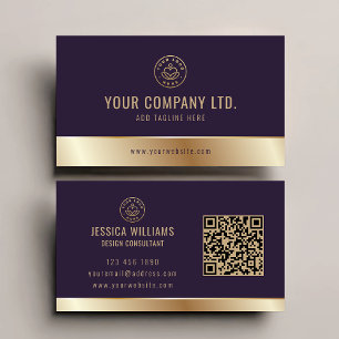 Cartão De Visita Código QR Dourado Elegante do Logotipo Personaliza