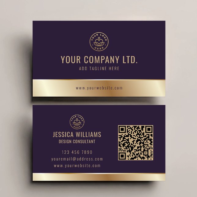 Cartão De Visita Código QR Dourado Elegante do Logotipo Personaliza (Criador carregado)