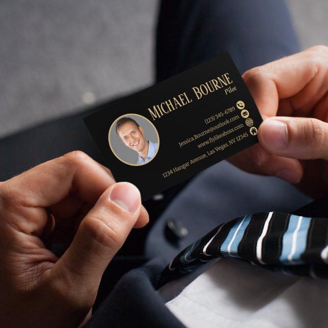 Cartão De Visita Código QR Dourado preto de foto profissional elega (Criador carregado)