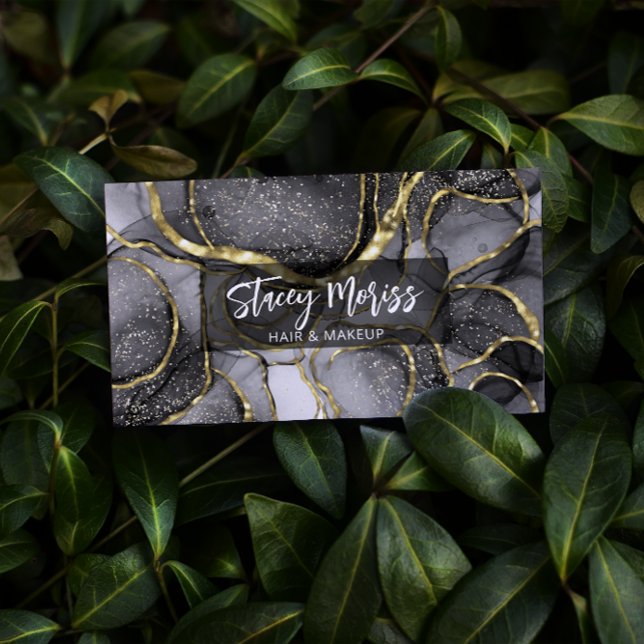 Cartão De Visita Código QR Dourado Preto e Branco da Gama Moderna (Criador carregado)