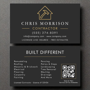 Cartão De Visita Código QR Dourado Preto Moderno de Construção Únic