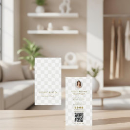 Cartão De Visita Código QR Dourado Xadrez Marrom Foto Vertical Bout
