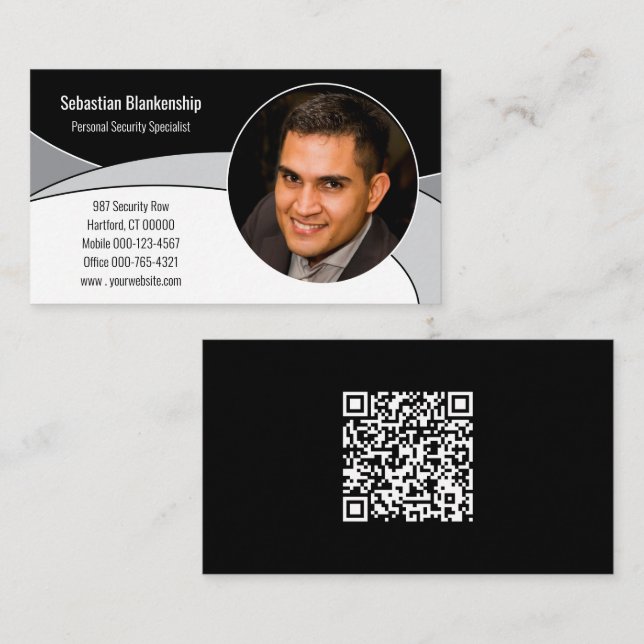 Cartão De Visita Código QR e Fotografia Personalizada em Preto, Cin (Frente/Verso)