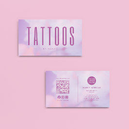 Cartão De Visita Código QR e Logotipo de Artista de Tatuagem Roxo H