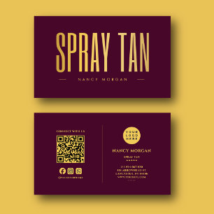 Cartão De Visita Código QR e logotipo de bronzeado em spray burgund