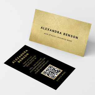 Cartão De Visita Código QR Elegante de Estilista de Cabelos Preto c