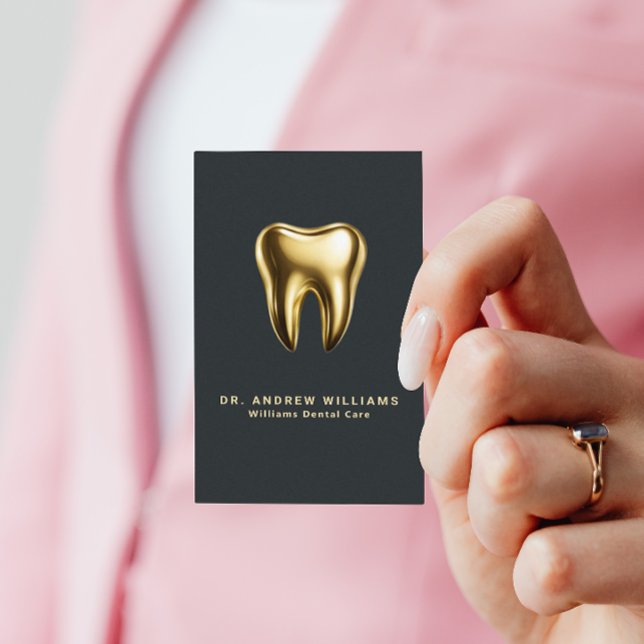 Cartão De Visita Código QR Elegante Dourado da Clínica Dentista Den (Criador carregado)