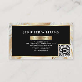 Cartão De Visita Código QR Elegante Dourado do Marble Branco Modern