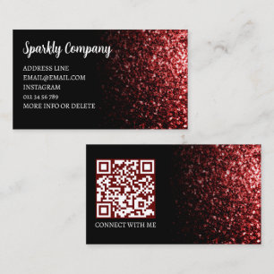 Cartão De Visita Código QR elegante falso brilho vermelho escuro pr