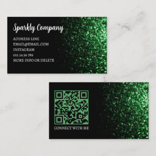 Cartão De Visita Código QR elegante preto esverdeado verde escuro