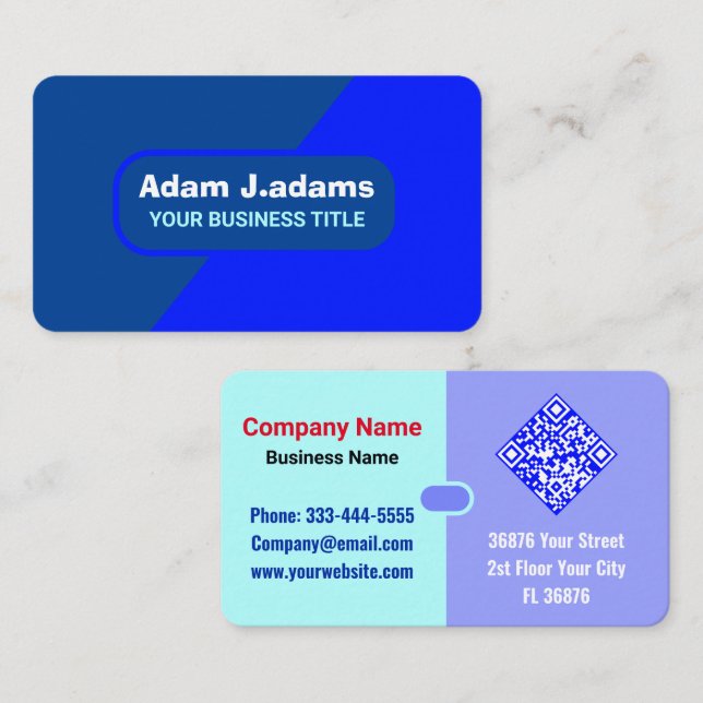 Cartão De Visita (Código QR Elegante) Profissional Azul Moderno (Frente/Verso)