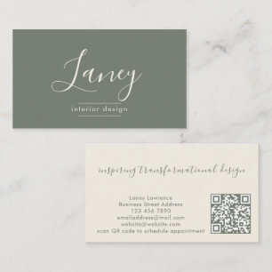 Cartão De Visita Código QR Elegante Sage Design de Interiores Profi
