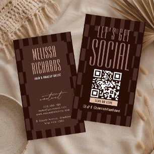 Cartão De Visita Código QR Escaneável Retro Marrom e Bege para Mídi