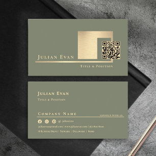 Cartão De Visita Código QR Escaneável Verde Sage Moderno Minimalist