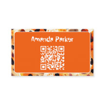 Cartão de visita código QR estampa animal laranja
