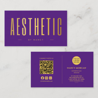 Cartão De Visita Código Qr Estético Logo Roxo E Dourado