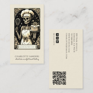 Cartão De Visita Código QR Estético Tarot Sepia Esqueleto Padeiro