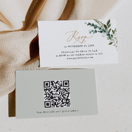 Cartão De Visita Código QR Eucalyptus Greenery Dourado Casamento RS