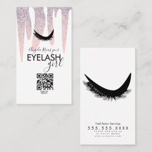 Cartão De Visita CÓDIGO QR Eyelash Girly Pink Glitter Drivers