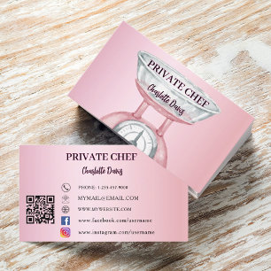 Cartão De Visita Código QR feminino em escala rosa de chef privado