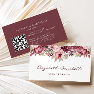 Cartão De Visita Código QR Floral de Aquarela Rosa Empoeirada Borgo