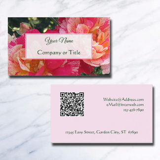 Cartão De Visita Código QR Floral de Rosas Listradas Elegante Editá