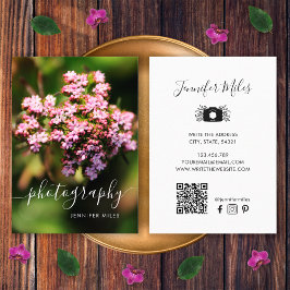 Cartão De Visita Código QR Floral Elegante Fotografia Minimalista