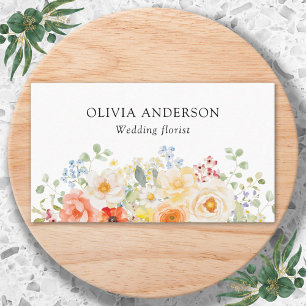 Cartão De Visita Código QR Floral Ensolarado Aquarela Personalizado