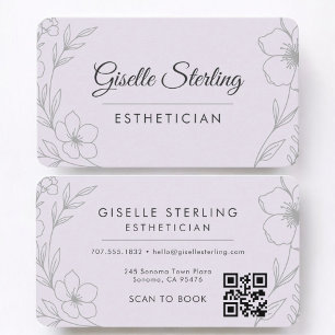 Cartão De Visita Código QR Floral Lilás Roxo para Esteticista