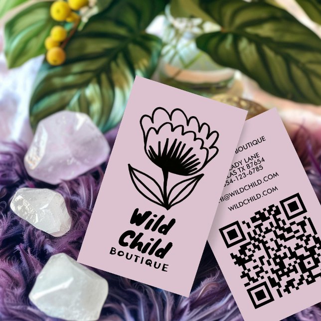 Cartão De Visita Código QR Floral Mínimo de BLOOM BOLD BOLD (BIG BOLD BLOOM Rustic Minimal Floral QR code Business Card
)