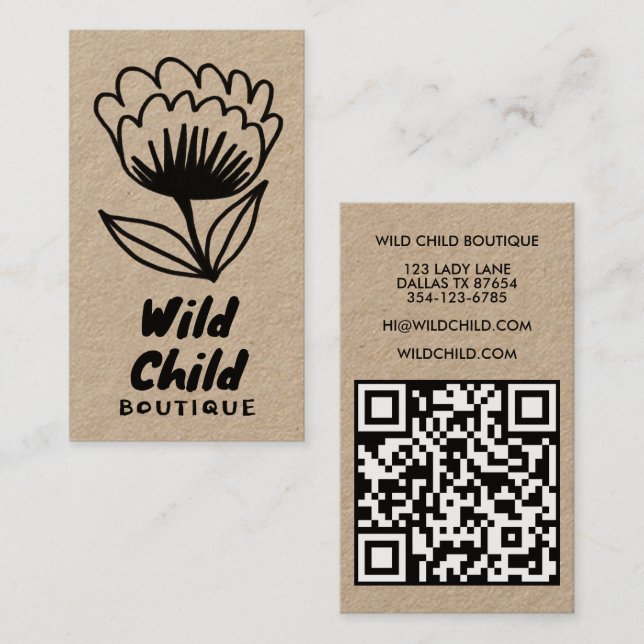 Cartão De Visita Código QR Floral Mínimo de BLOOM BOLD BOLD (Frente/Verso)