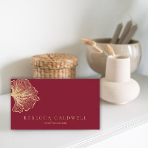 Cartão De Visita Código QR Floral Vermelho Elegante Ruby