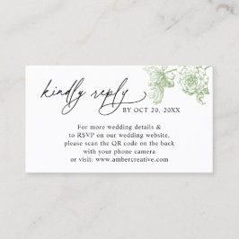 Cartão De Visita Código QR floral vintage para RSVP de casamento em