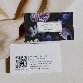 Cartão De Visita Código QR Floral Violeta Escuro Elegante