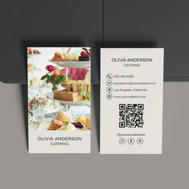 Cartão De Visita Código QR Fotográfico Catering de Mídia Social (Create your own custom photo, QR code, social media Business Card by MINTIC DESIGN STUDIO)