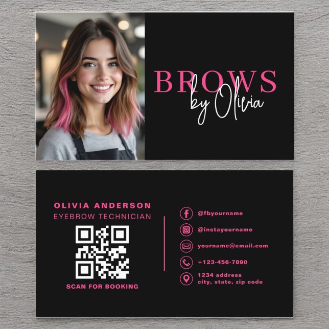 Cartão De Visita Código QR Fotográfico sobrancelhas Brows Artista R (Criador carregado)