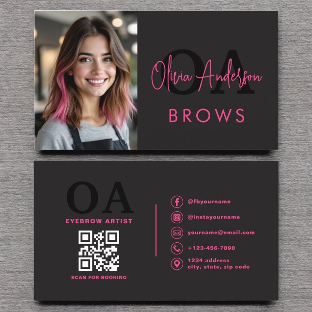 Cartão De Visita Código QR Fotográfico sobrancelhas Brows Artista R (Criador carregado)