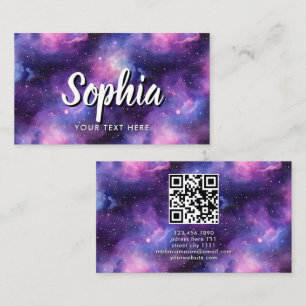 Cartão De Visita Código QR Galáxia Cósmica Estrelas Nebulosa Roxa
