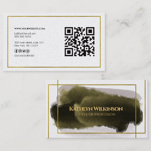 Cartão De Visita Código QR Geométrico Dourado Moderno Profissiona