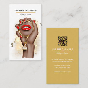 Cartão De Visita Código QR Glam Chic Vermelho e Dourado da Indústri