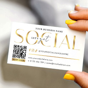 Cartão De Visita Código QR Glam White & Gold Vamos Conectar nas Red