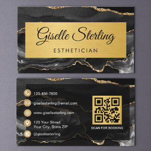 Cartão De Visita Código QR Glitter Esteticista Ágata Ouro Preto
