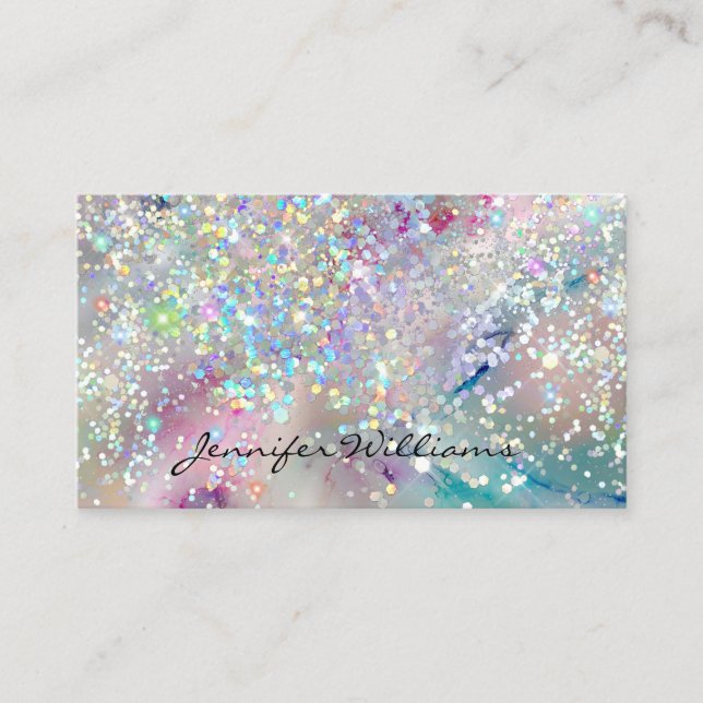Cartão De Visita Código QR Glitter Holográfico Tinta Álcool Pastel (Frente)