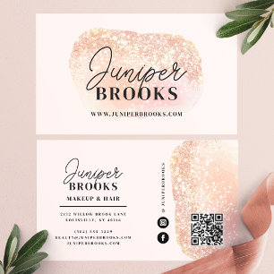 Cartão De Visita Código QR Glitter Rosa Bege para Redes Sociais