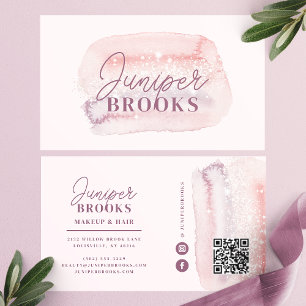 Cartão De Visita Código QR Glitter Rosa Poeira Lavanda para Redes S