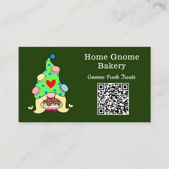 Cartão De Visita Código QR Gnome Home Bakery Dark Verde (Frente)